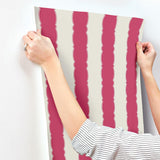 Wallpaper Scalloped Stripe Wallpaper // Red