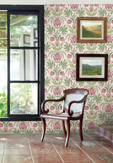 Wallpaper Seaside Jacobean Wallpaper // Green & Red