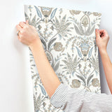 Wallpaper Seaside Jacobean Wallpaper // Taupe & Blue