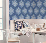 Wallpaper Signet Medallion Damask Wallpaper // Blue