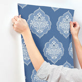 Wallpaper Signet Medallion Damask Wallpaper // Blue