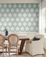 Wallpaper Signet Medallion Damask Wallpaper // Green