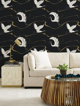Wallpaper Soaring Cranes Wallpaper // Black & Gold