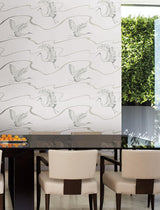 Wallpaper Soaring Cranes Wallpaper // White & Silver
