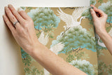Wallpaper Sprig & Heron Wallpaper // Gold