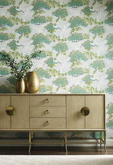 Wallpaper Sprig & Heron Wallpaper // Teal