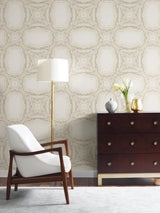 Wallpaper Stone Kaleidoscope Wallpaper // Cream & Charcoal Metallic