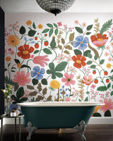 Wallpaper Strawberry Fields Peel & Stick Wall Mural // White & Green