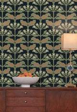 Wallpaper Tracery Blooms Wallpaper // Black Metallic