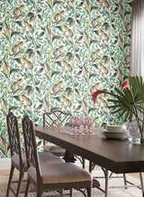 Wallpaper Tropical Love Birds Wallpaper // White & Coral