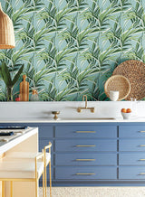 Wallpaper Tropical Paradise Wallpaper // Green & Light Blue