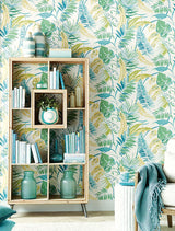 Wallpaper Tropical Toss Wallpaper // Aqua & Yellow