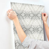 Wallpaper Tudor Diamond Damask Wallpaper // Black