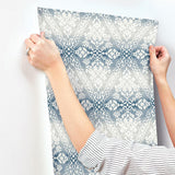 Wallpaper Tudor Diamond Damask Wallpaper // Navy
