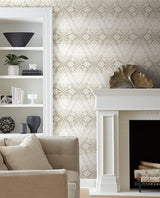 Wallpaper Tudor Diamond Damask Wallpaper // Off White