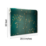 Wallpaper Vertical Blossoms Wallpaper // Teal Metallic