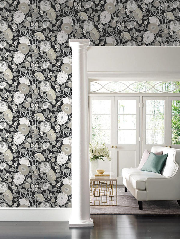 Wallpaper Vincent Poppies Wallpaper // Black & Cream