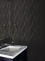 Wallpaper Wavy Stripe Wallpaper // Black Metallic