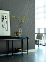 Wallpaper Wavy Stripe Wallpaper // Black Metallic