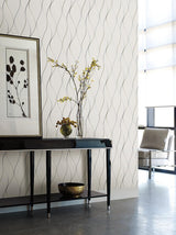 Wallpaper Wavy Stripe Wallpaper // Off White & Silver Metallic
