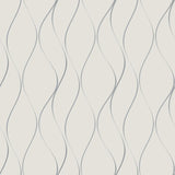 Wallpaper Wavy Stripe Wallpaper // Off White & Silver Metallic