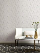 Wallpaper Wavy Stripe Wallpaper // Off White & Silver Metallic