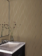 Wallpaper Wavy Stripe Wallpaper // Tan Metallic