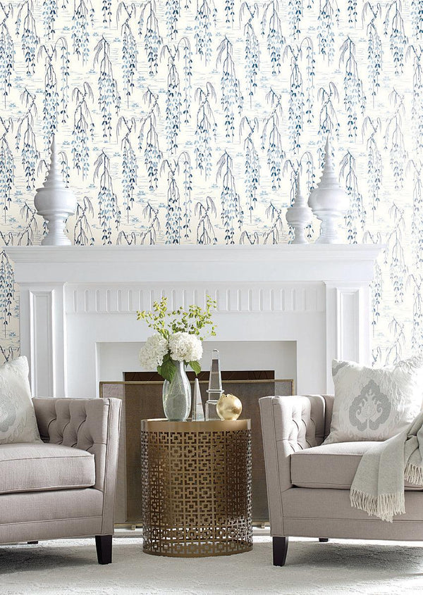 Wallpaper Willow Branches Wallpaper // White & Blue 