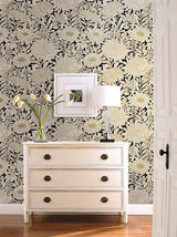 Wallpaper Wood Block Blooms Wallpaper // Black & Gold