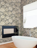 Wallpaper Wood Block Blooms Wallpaper // Black & Gold