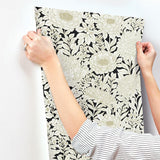 Wallpaper Wood Block Blooms Wallpaper // Black & Gold