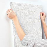 Wallpaper Wood Block Blooms Wallpaper // Taupe & Silver