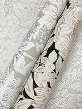 Wallpaper Wood Block Blooms Wallpaper // Taupe & Silver