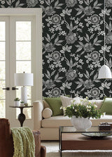 Wallpaper Wood Cut Jacobean Wallpaper // Black & White