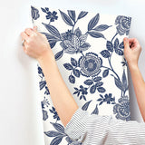 Wallpaper Wood Cut Jacobean Wallpaper // Navy