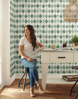 Wallpaper Woodblock Print Wallpaper // Forest Green