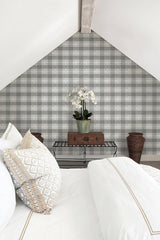 Wallpaper Woven Buffalo Check Wallpaper // Grey