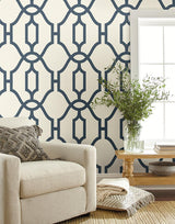 Wallpaper Woven Trellis Wallpaper // Federal Blue