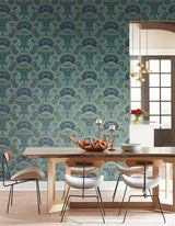 Wallpaper Yarrow Nouveau Wallpaper // Blue & Green