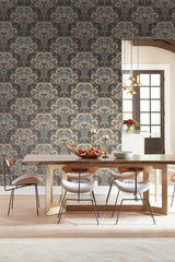 Wallpaper Yarrow Nouveau Wallpaper // Charcoal & Gold