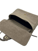 Large Genuine Leather & Suede Croc-Embossed Shoulder Bag, Made in Italy, art. 112783: Taupe