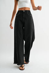 Quinn High-Waisted Black Wide-Leg Denim Stud Pants