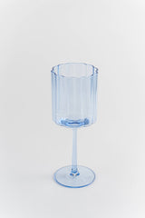 Scalloped Edge Blue Wine Glasses // Set of 4