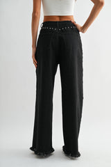 Quinn High-Waisted Black Wide-Leg Denim Stud Pants