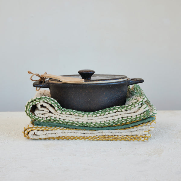 Espresso Stoneware Brie Baker with Spreader, styled