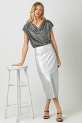 Jessica Leather Midi Skirt Small Silver
