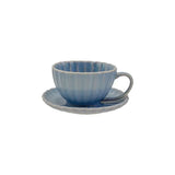 French Blue Ribbed Stoneware Cup & Saucer