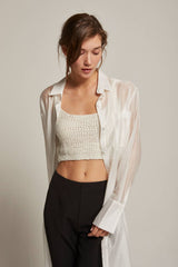 Lifestyle Tory Long Line Sheer Button Up Top