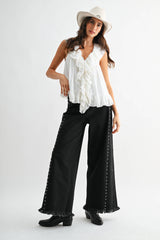 Quinn High-Waisted Black Wide-Leg Denim Stud Pants