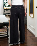 Quinn High-Waisted Black Wide-Leg Denim Stud Pants